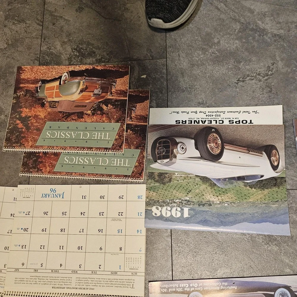 Vintage Old Cars Collector Car Calendar Lot 1990s Tops Cleaners Advertising USA